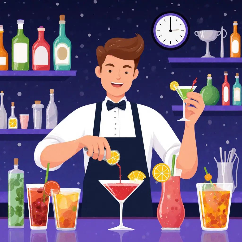 بارمن حرفه‌ای و نمایش فِلِیر کوکتل در مراسم - نوا آرا | بارمن گواهی‌دار بین‌المللی، ابزارهای حرفه‌ای، شیکر، استرینر، نمایش شعبده‌باری